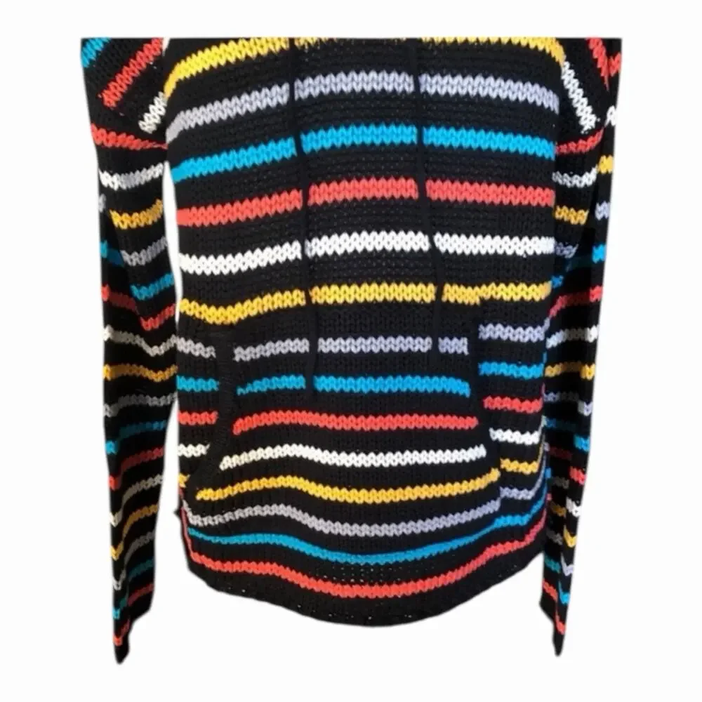 LoveStitch NWT Black Aqua Orange Stripe Kangaroo Pocket Hoodie Long Sleeve - Picture 3 of 13